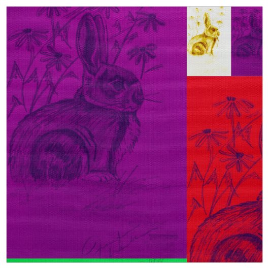 Bunnies in Wilde Kleur Fabric Stof (Swatch)