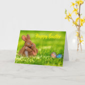 Bunnies Knuffelen. Fijne Pasen. Kaart (Gele Bloem)
