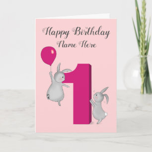 Bunnies met ballon 1e verjaardag Kaart