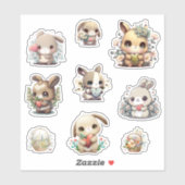 Bunnies met bloemen sticker (Vel)