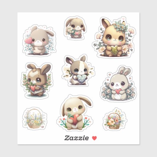 Bunnies met bloemen sticker (Vel)