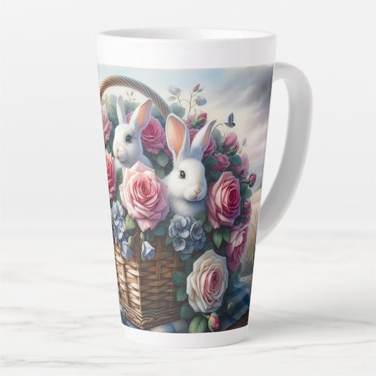 Bunnies Nestled Among Cottage Roses Latte Mok (Rechterhoek)