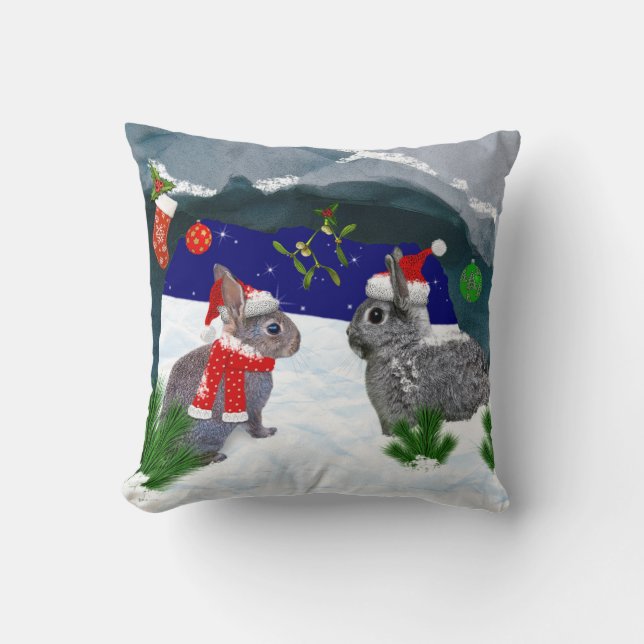 Bunnies onder de Mistletoe Pillow Kussen (Voorkant)