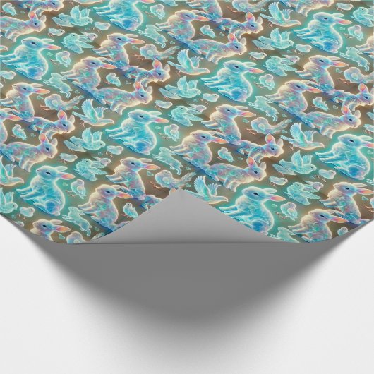 BUNNIES ~ Patroon BLAUW en ZILVER tinten ~ Cadeaupapier (Hoek)