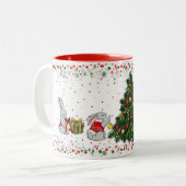 Bunnies Preparing for Christmas Tweekleurige Koffiemok (Voorkant links)