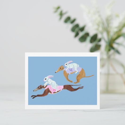 Bunnies riding Greyhounds Briefkaart (Staand voorkant)