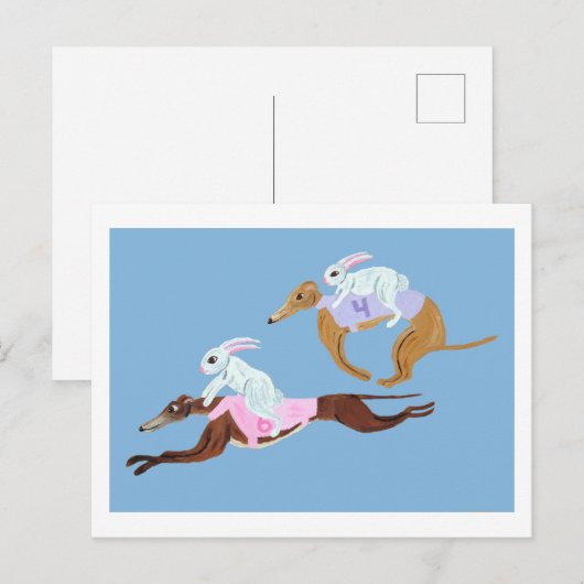 Bunnies riding Greyhounds Briefkaart (Voorkant / Achterkant)