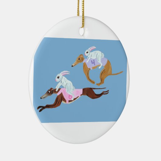 Bunnies riding Greyhounds Keramisch Ornament (Rechts)
