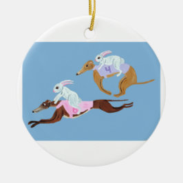 Bunnies riding Greyhounds Keramisch Ornament