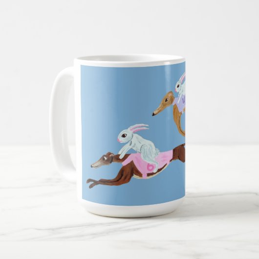 Bunnies riding Greyhounds Mug Koffiemok (Voorkant links)