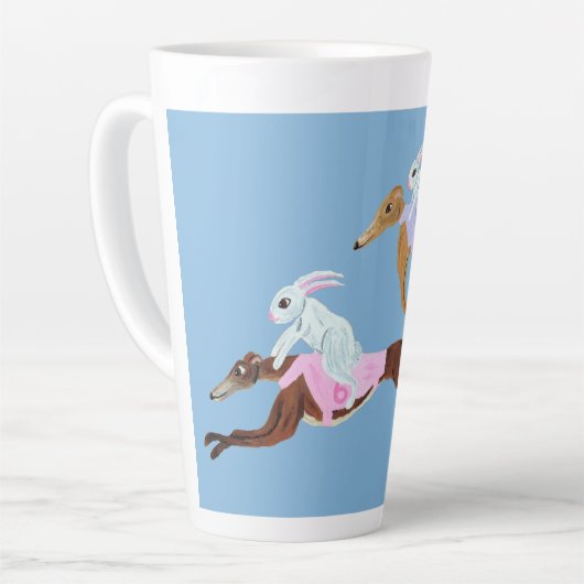 Bunnies riding Greyhounds Mug Latte Mok (Linkerhoek)