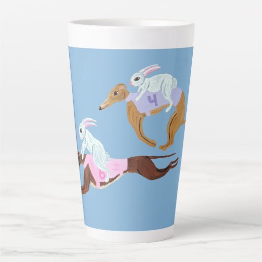 Bunnies riding Greyhounds Mug Latte Mok (Voorkant)