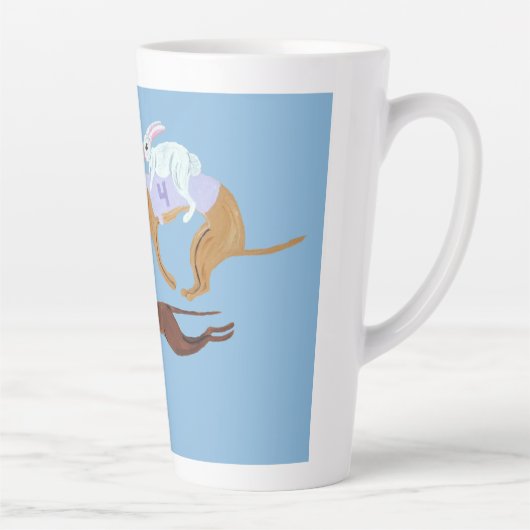 Bunnies riding Greyhounds Mug Latte Mok (Rechts)