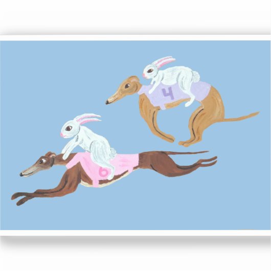 Bunnies riding Greyhounds Sticker (Voorkant)