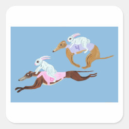 Bunnies riding Greyhounds Vierkante Sticker