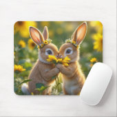 Bunnies ruiken een gele zonnebloem muismat (Met muis)