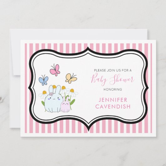 Bunnies Spring Daisies and Butterflies Baby shower Kaart (Voorkant)
