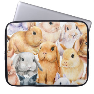 Bunnies Waterverf dierlijke achtergrond Laptop Sleeve