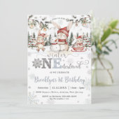 Bunnies Winter ONEderland Kerstmis 1e verjaardag Kaart (Staand voorkant)