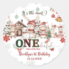Bunnies Winter ONEderland Kerstmis 1e verjaardag Ronde Sticker