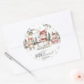 Bunnies Winter ONEderland Kerstmis 1e verjaardag Ronde Sticker (Envelop)