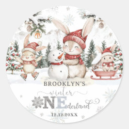 Bunnies Winter ONEderland Kerstmis 1e verjaardag Ronde Sticker
