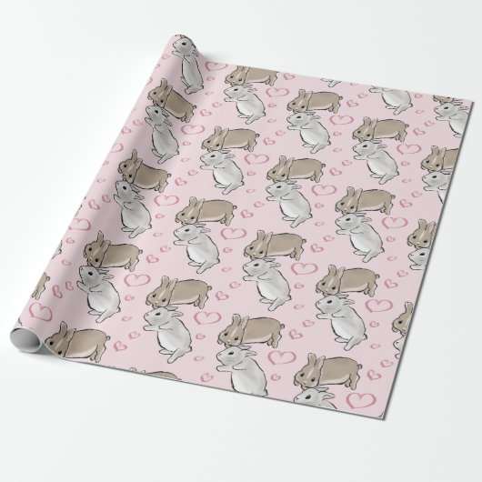 Bunnies with hearts  cadeaupapier (Uitgerold)