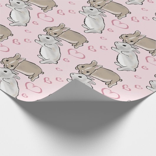 Bunnies with hearts cadeaupapier (Hoek)