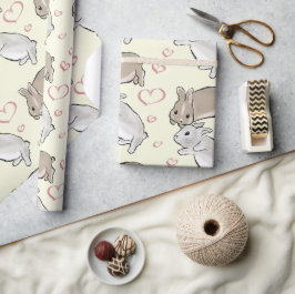 Bunnies with hearts yellow cadeaupapier