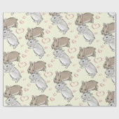 Bunnies with hearts yellow  cadeaupapier (Vlak)