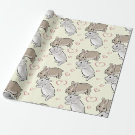 Bunnies with hearts yellow  cadeaupapier