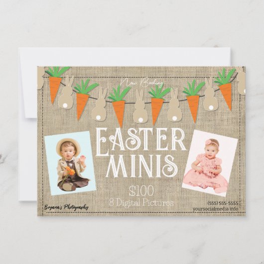 Bunnies & Wortelen Pasen Minis Fotografie Flyer Kaart (Voorkant)