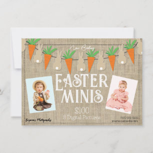 Bunnies & Wortelen Pasen Minis Fotografie Flyer Kaart
