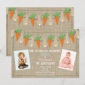 Bunnies & Wortelen Pasen Verjaardagsfeestfoto Kaart (Voorkant / Achterkant)