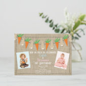 Bunnies & Wortelen Pasen Verjaardagsfeestfoto Kaart (Staand voorkant)