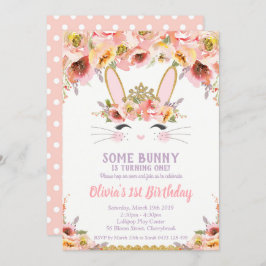 Bunny 1e Verjaardag Uitnodigingen Meisjes Bloemen 