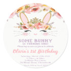 Bunny 1e Verjaardag Uitnodigingen Meisjes Bloemen 