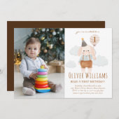 bunny 1st birthday blue balloon kaart (Voorkant / Achterkant)