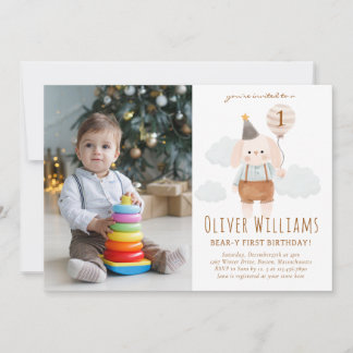 bunny 1st birthday blue balloon kaart