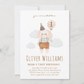 bunny 1st birthday blue balloon kaart (Voorkant)