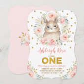 Bunny 1st Birthday Blush Pink Gold Floral Kaart (Voorkant / Achterkant)