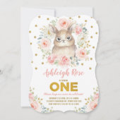  Bunny 1st Birthday Blush Pink Gold Floral Kaart (Voorkant)