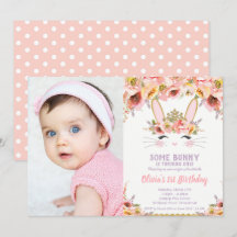 Bunny 1st Birthday Girls Floral Rabbit Foto