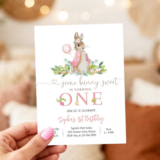 Bunny 1st Birthday Invitation Kaart