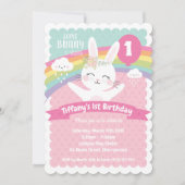 Bunny 1st Birthday Invitations Girls Kaart (Voorkant)