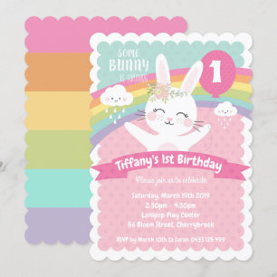 Bunny 1st Birthday Invitations Girls Kaart