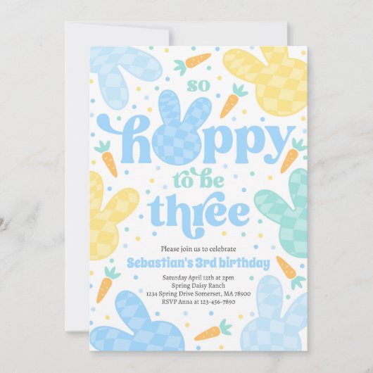 Bunny 3rd Verjaardag Party Spring Boy Bunny Verjaa Kaart (Voorkant)