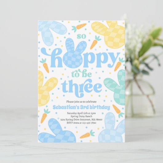 Bunny 3rd Verjaardag Party Spring Boy Bunny Verjaa Kaart (Staand voorkant)