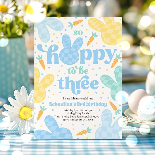 Bunny 3rd Verjaardag Party Spring Boy Bunny Verjaa Kaart