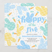 Bunny 5th Birthday Party Spring Boy Bunny Verjaard Kaart (Voorkant / Achterkant)